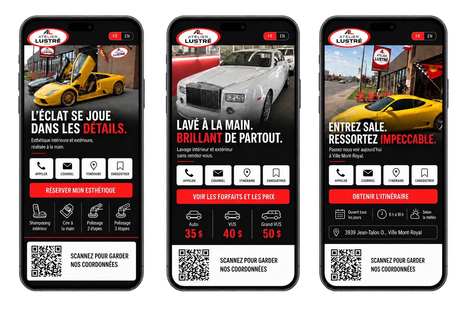 Atelier Lustré · Esthétique automobile — Présenter les soins. Faciliter la réservation.
