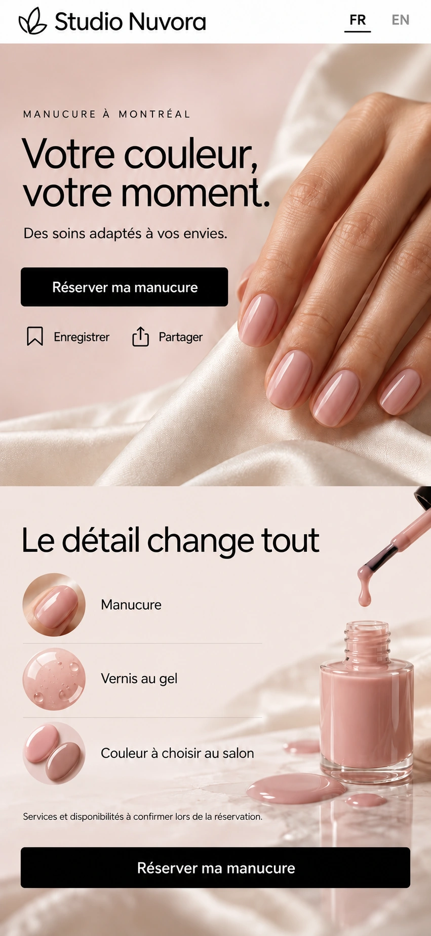 Studio Nuvora · Votre couleur, votre moment — Réserver ma manucure