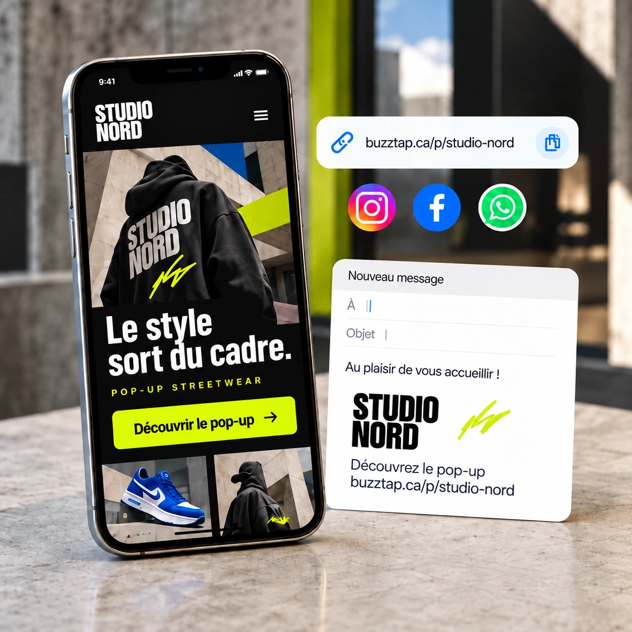 Exemple du mini-site Studio Nord partagé en ligne